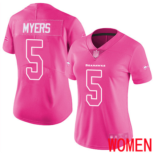 Seattle Seahawks Limited Pink Women Jason Myers Jersey NFL Football #5 Rush Fashion